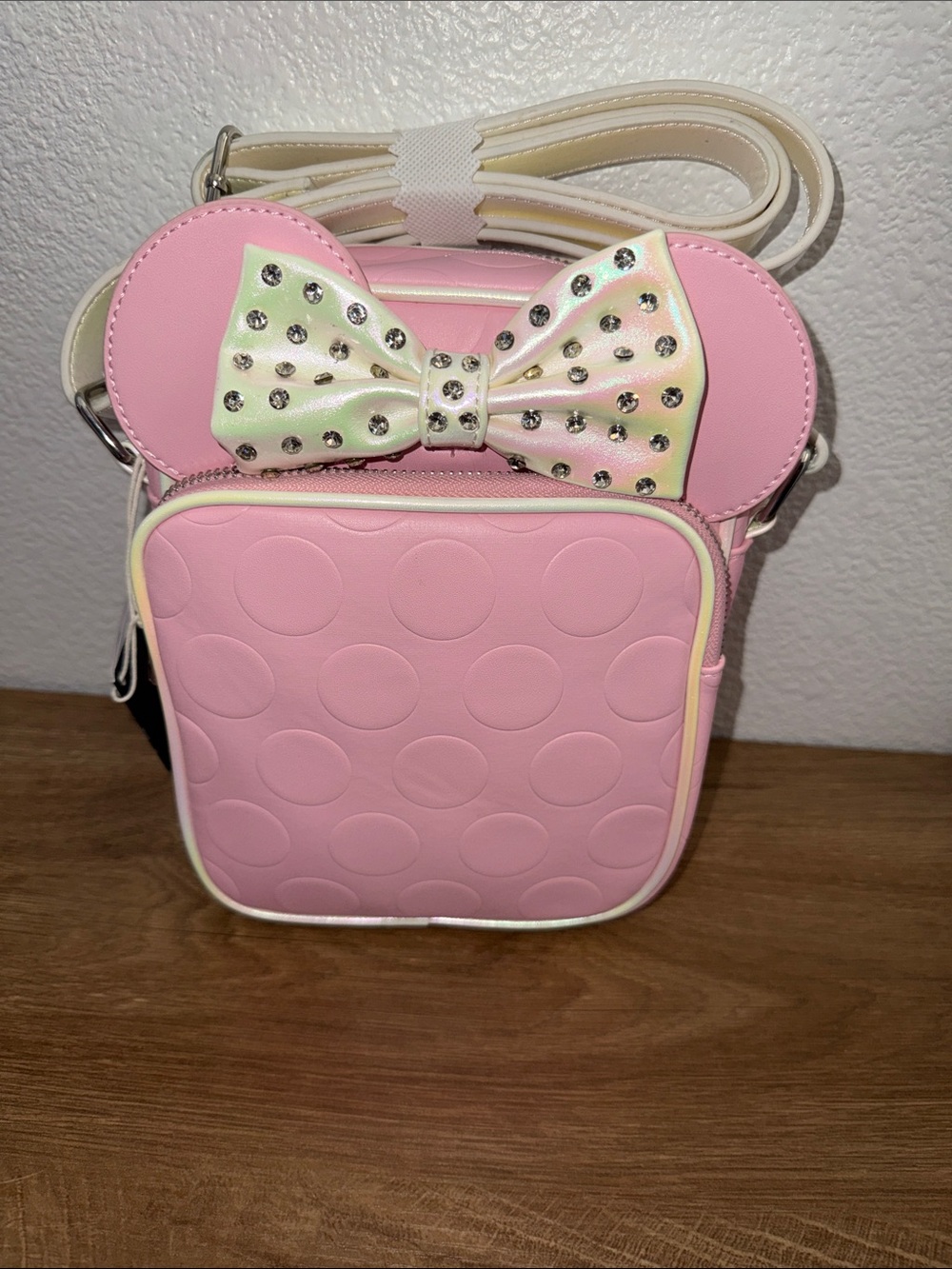 Loungefly Pink Bow Ear Crossbody Bag with Iridescent Accents